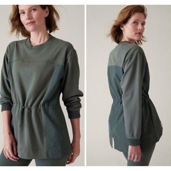 Athleta Sweatshirt Womens M Green Long Sleeve Triumph Hybrid Crewneck - Picture 11 of 11